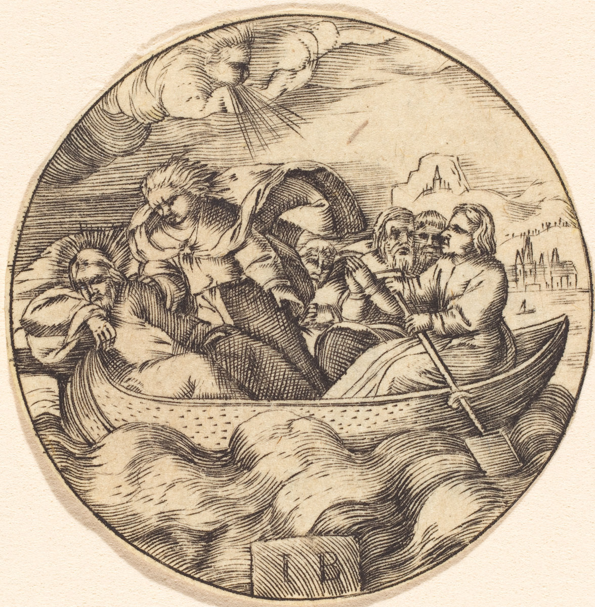 engraving by after Master IB (Christ Stilling the Storm), 16X12"(A3)Poster Print