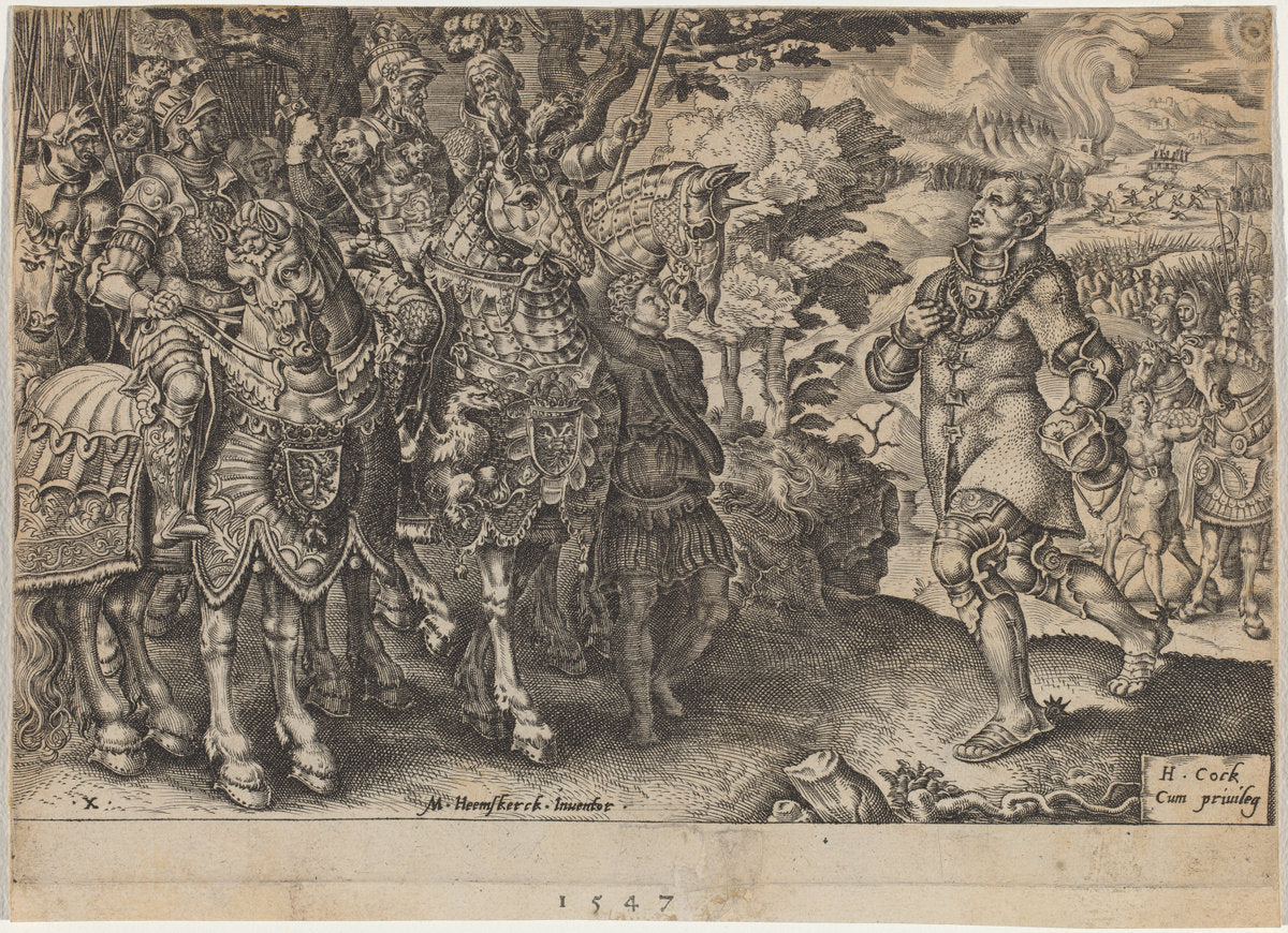 Surrender of Duke of Saxony, "Victories of Charles V" by Dirck Volckertz Coornhert (Netherlandish, 1522 - 1590), 16X12"(A3)Poster Print