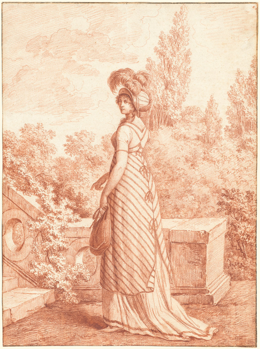 A Fashionable Woman Standing in a Park by Carle Vernet (French, 1758 - 1836), 16X12"(A3)Poster Print