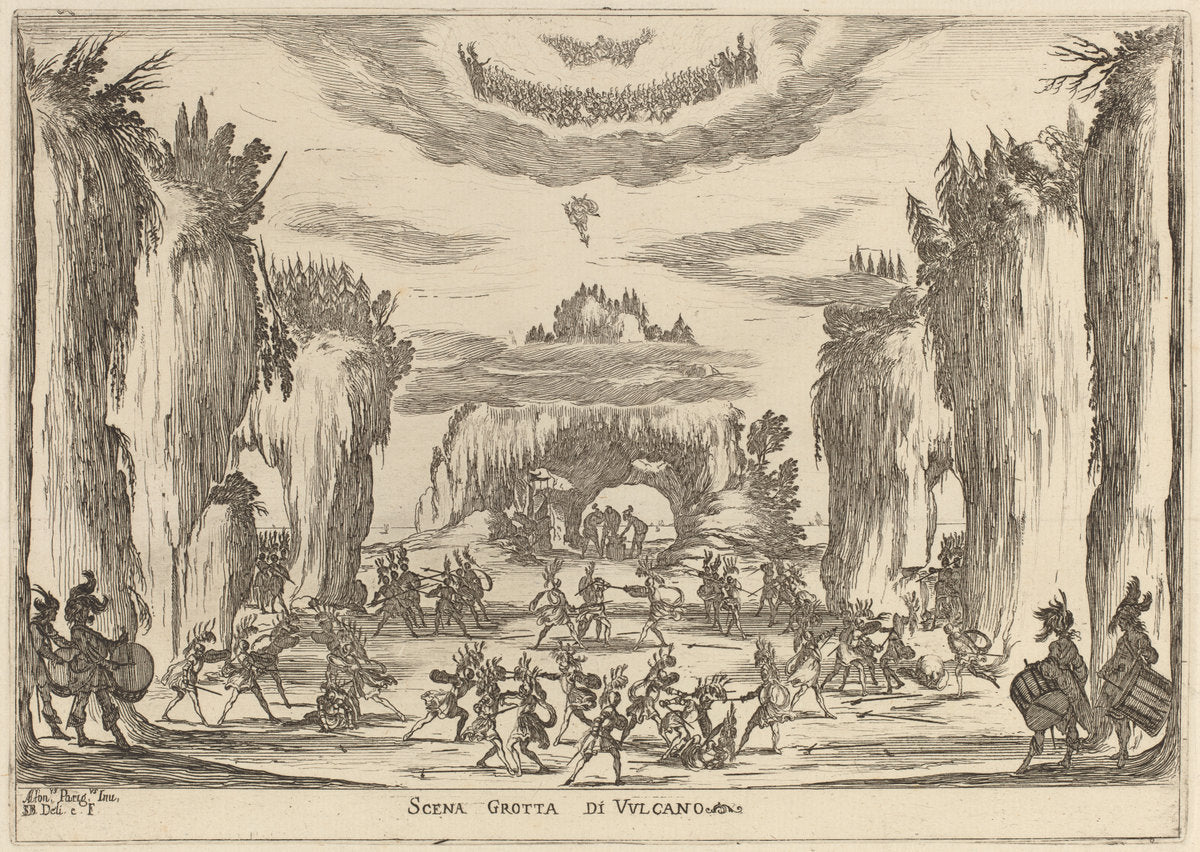 Scena Grotto d'Vulcano by Stefano Della Bella (Italian, 1610 - 1664), 16X12"(A3)Poster Print