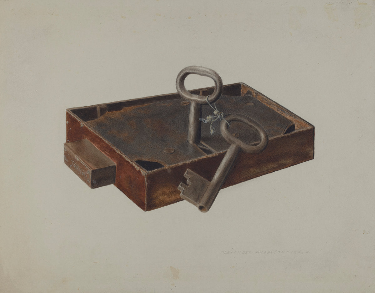 Bar Lock and Keys by Alexander Anderson (American, active c. 1935), 16X12"(A3)Poster Print