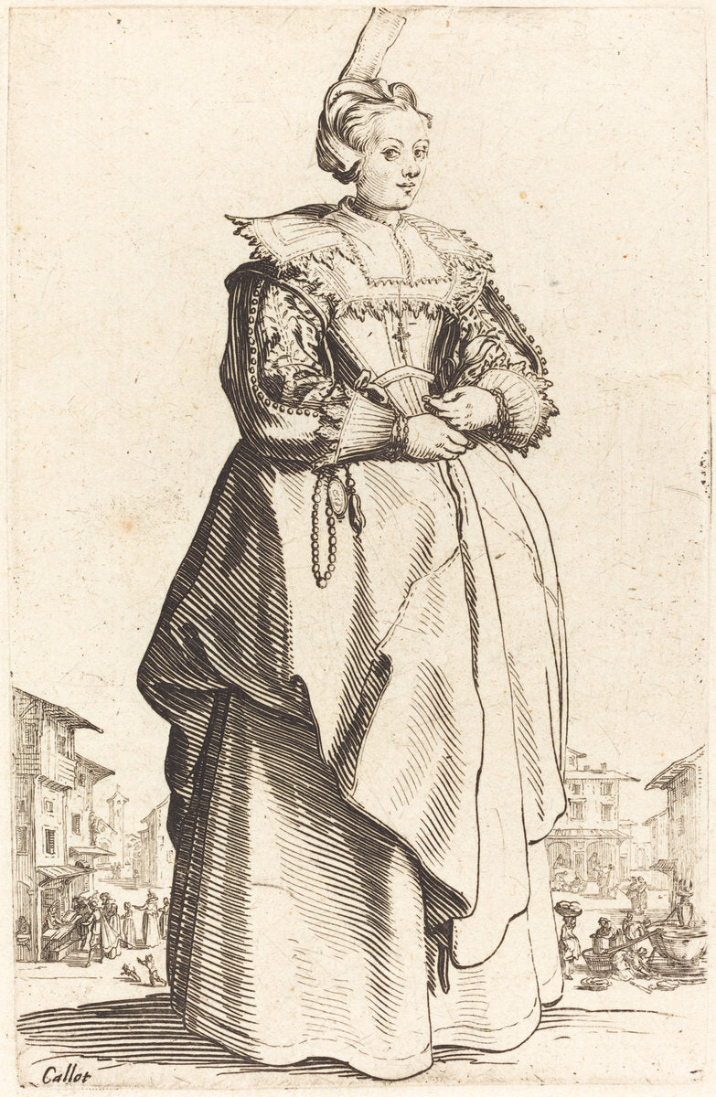 Noble Woman with a Small Hat by Jacques Callot (French, 1592 - 1635), 16X12"(A3)Poster Print