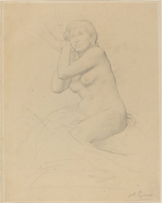Female Nude Seated by Alphonse Legros (French, 1837 - 1911), 16X12"(A3)Poster Print
