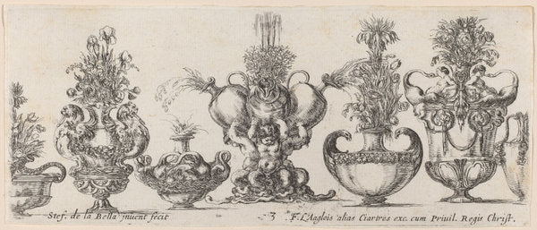Fantastic Vases by Stefano Della Bella (Italian, 1610 - 1664), 16X12"(A3)Poster Print