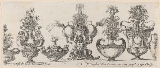 Fantastic Vases by Stefano Della Bella (Italian, 1610 - 1664), 16X12"(A3)Poster Print
