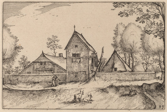 Large Walled Farm by Claes Jansz Visscher after Johannes van Doetechum, the Elder after Lucas van Doetechum after Master of the Small Landscapes (Dutch, 1586/1587 - 1652), 16X12"(A3)Poster Print