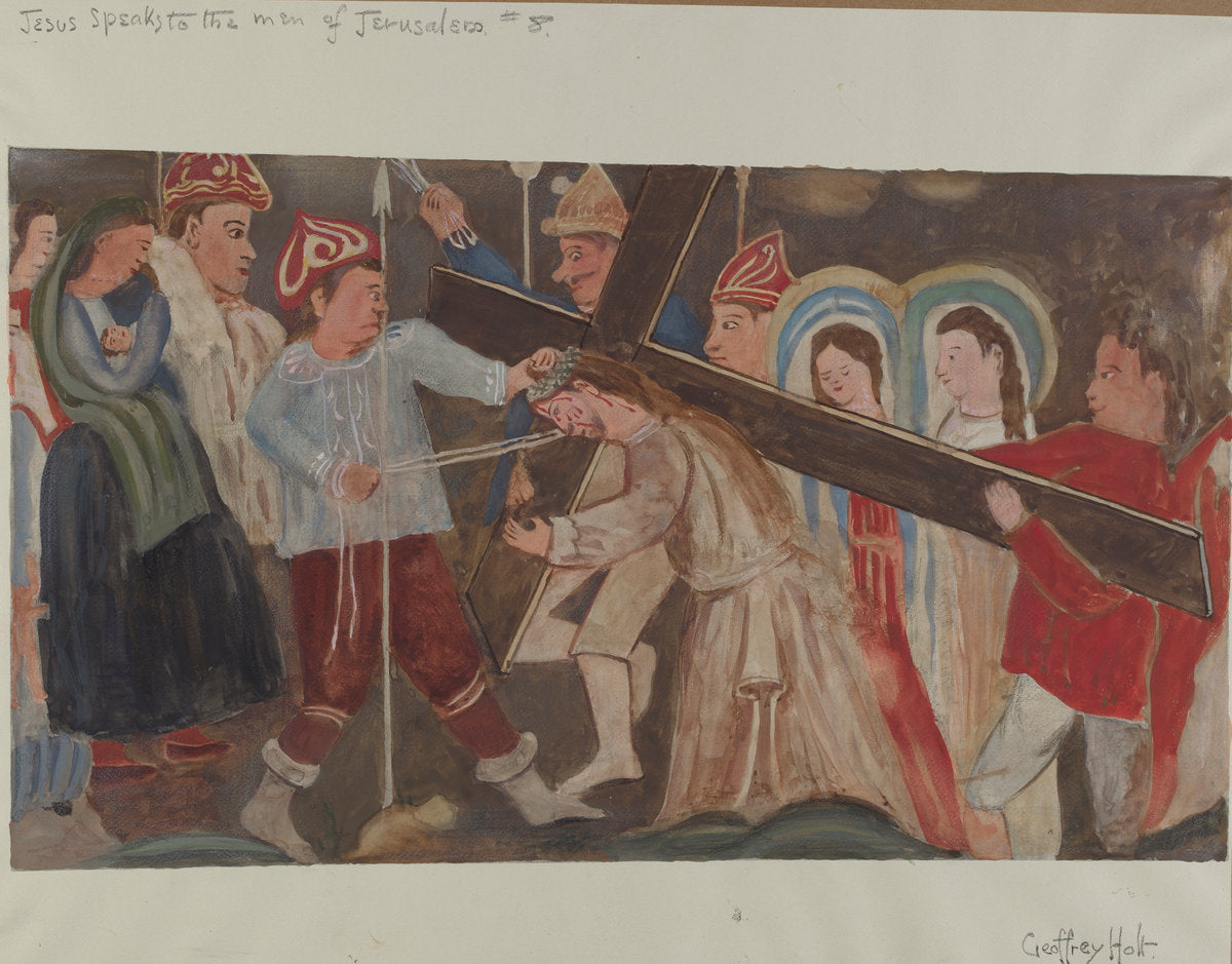 Station of the Cross No. 8: "Jesus Speaks to the Women of Jerusalem" by Geoffrey Holt (American, active c. 1935), 16X12"(A3)Poster Print