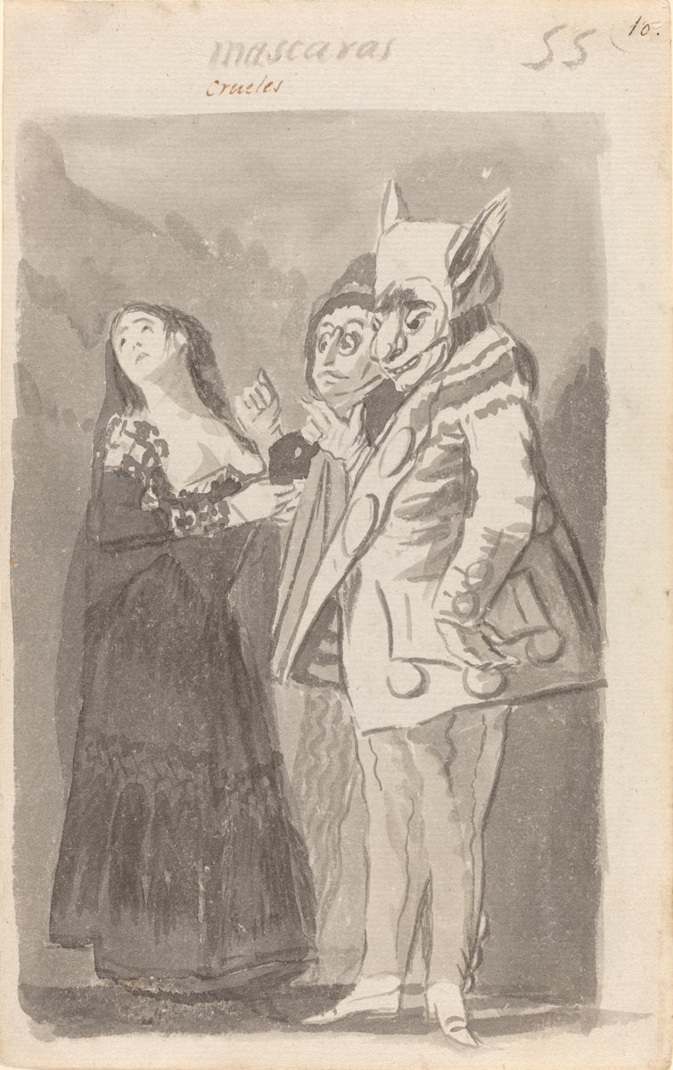 Mascaras crueles (Cruel Masks) [recto] by Francisco de Goya (Spanish, 1746 - 1828), 16X12"(A3)Poster Print