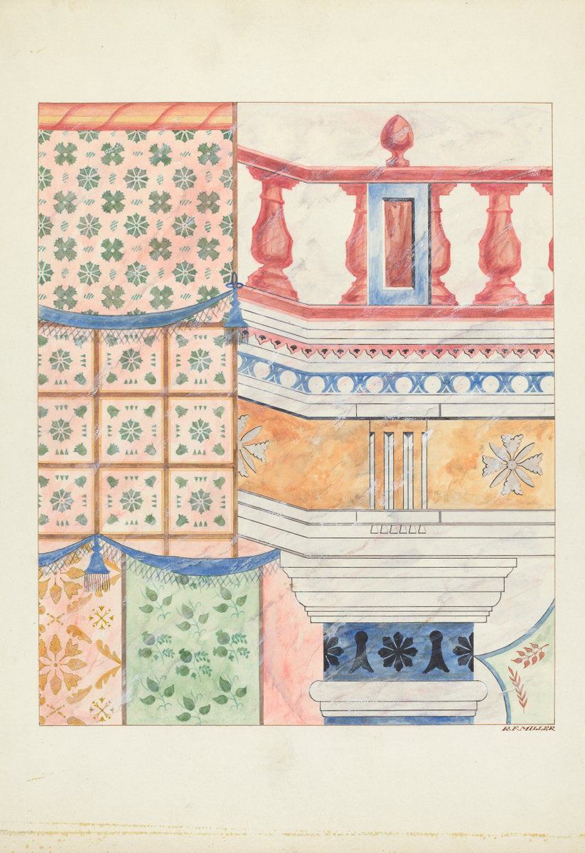 Detail of Wall Painting by Randolph F. Miller (American, active c. 1935), 16X12"(A3)Poster Print