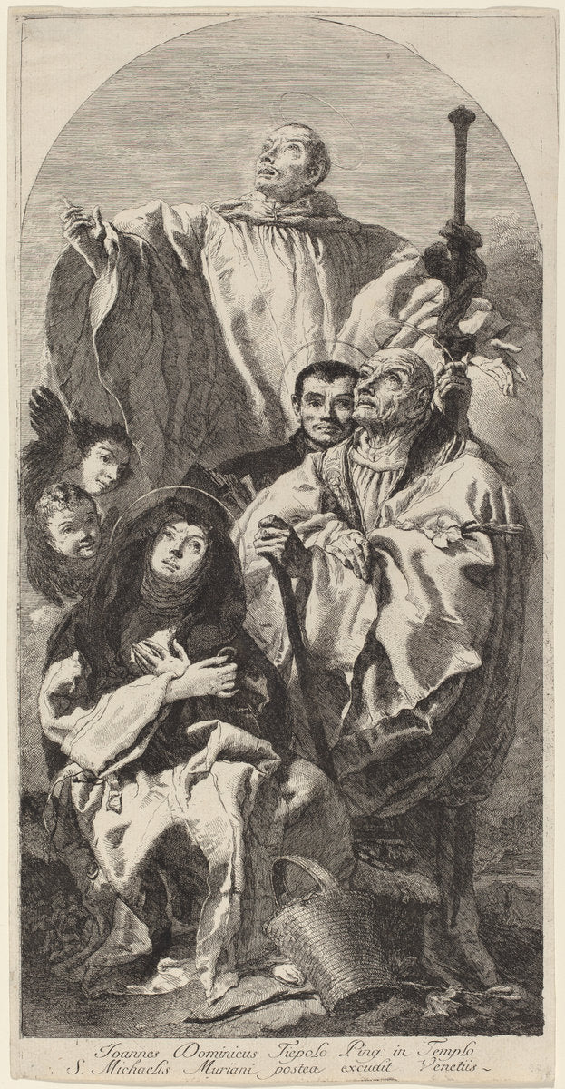 Four Saints of the Benedictine Order by Giovanni Domenico Tiepolo (Italian, 1727 - 1804), 16X12"(A3)Poster Print