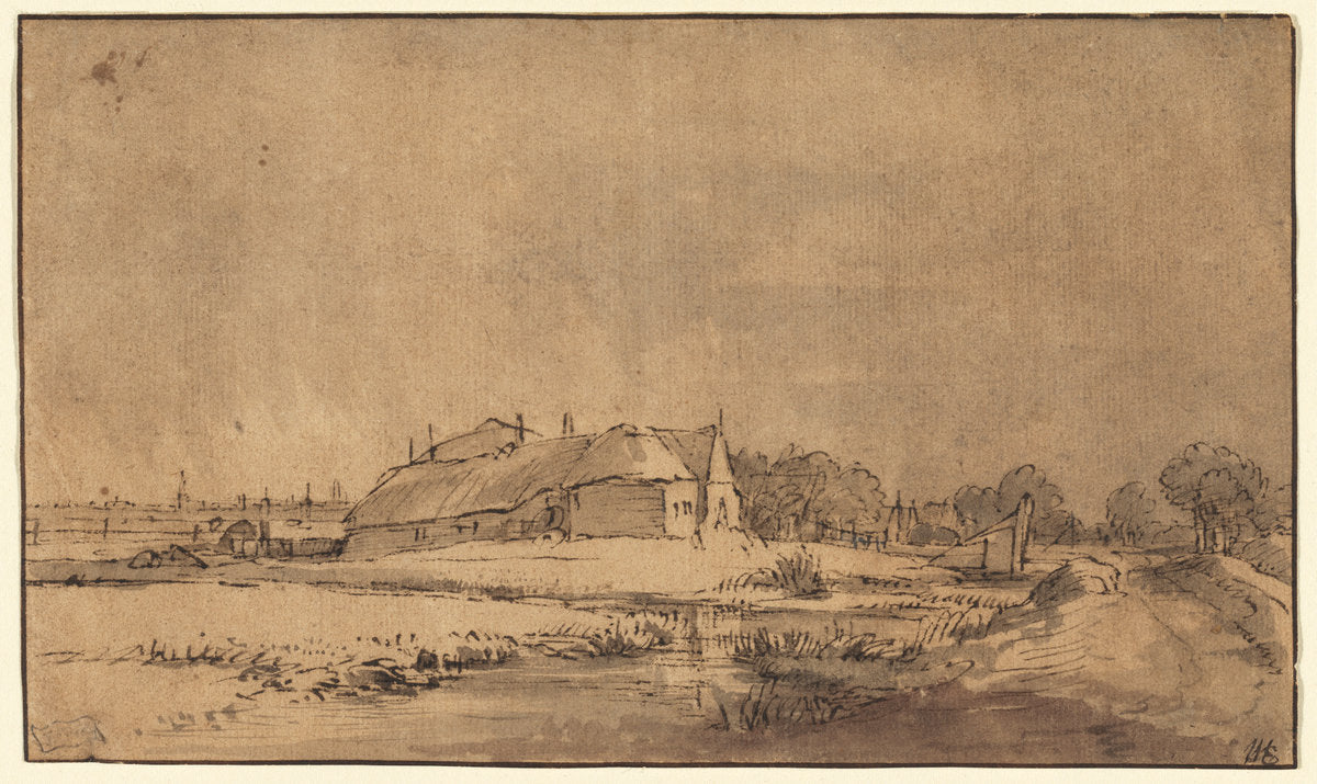 Cottages and Barn beside a Road by Rembrandt van Rijn (Dutch, 1606 - 1669), 16X12"(A3)Poster Print