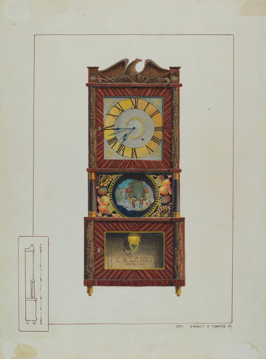 Mantle Clock by Ernest A. Towers, Jr. (American, active c. 1935), 16X12"(A3)Poster Print