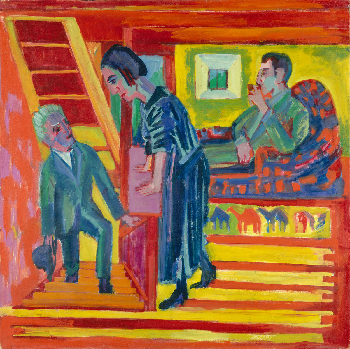 The Visit - Couple and Newcomer by Ernst Ludwig Kirchner (German, 1880 - 1938), 16X12"(A3)Poster Print