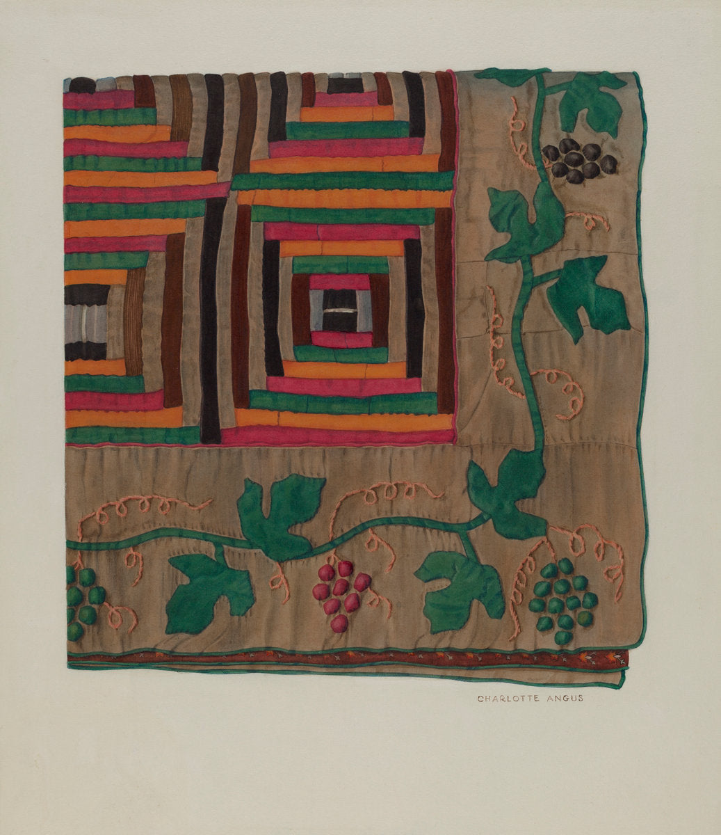Log Cabin Quilt by Charlotte Angus (American, 1911 - 1989), 16X12"(A3)Poster Print