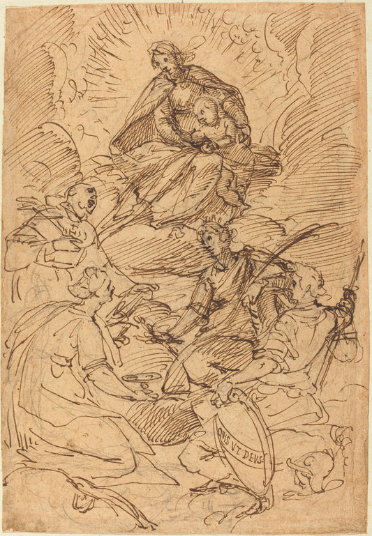The Madonna and Child in Glory Adored by Saints by Giovanni Battista Paggi (Italian, 1554 - 1627), 16X12"(A3)Poster Print