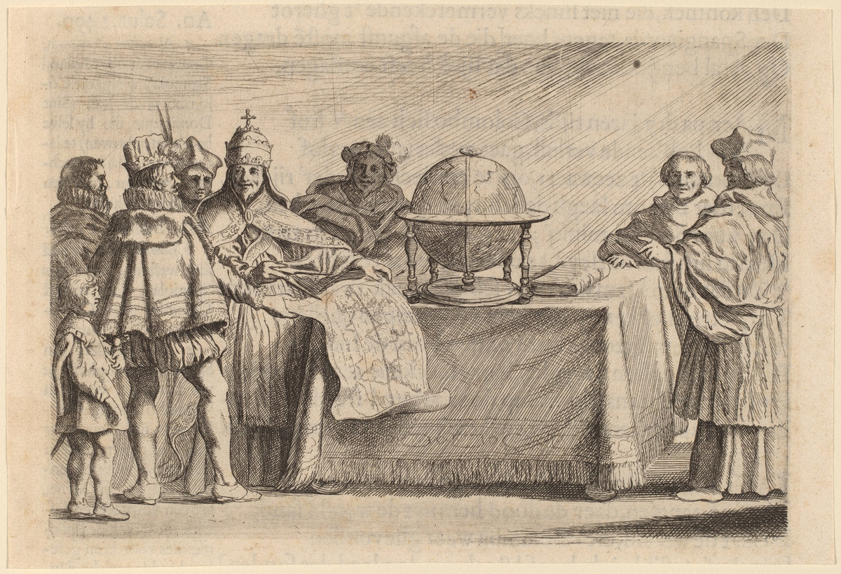 The Partitioning of the Globe between Spain and Portugal by Willem Basse (Dutch, 1613 or 1614 - 1672), 16X12"(A3)Poster Print