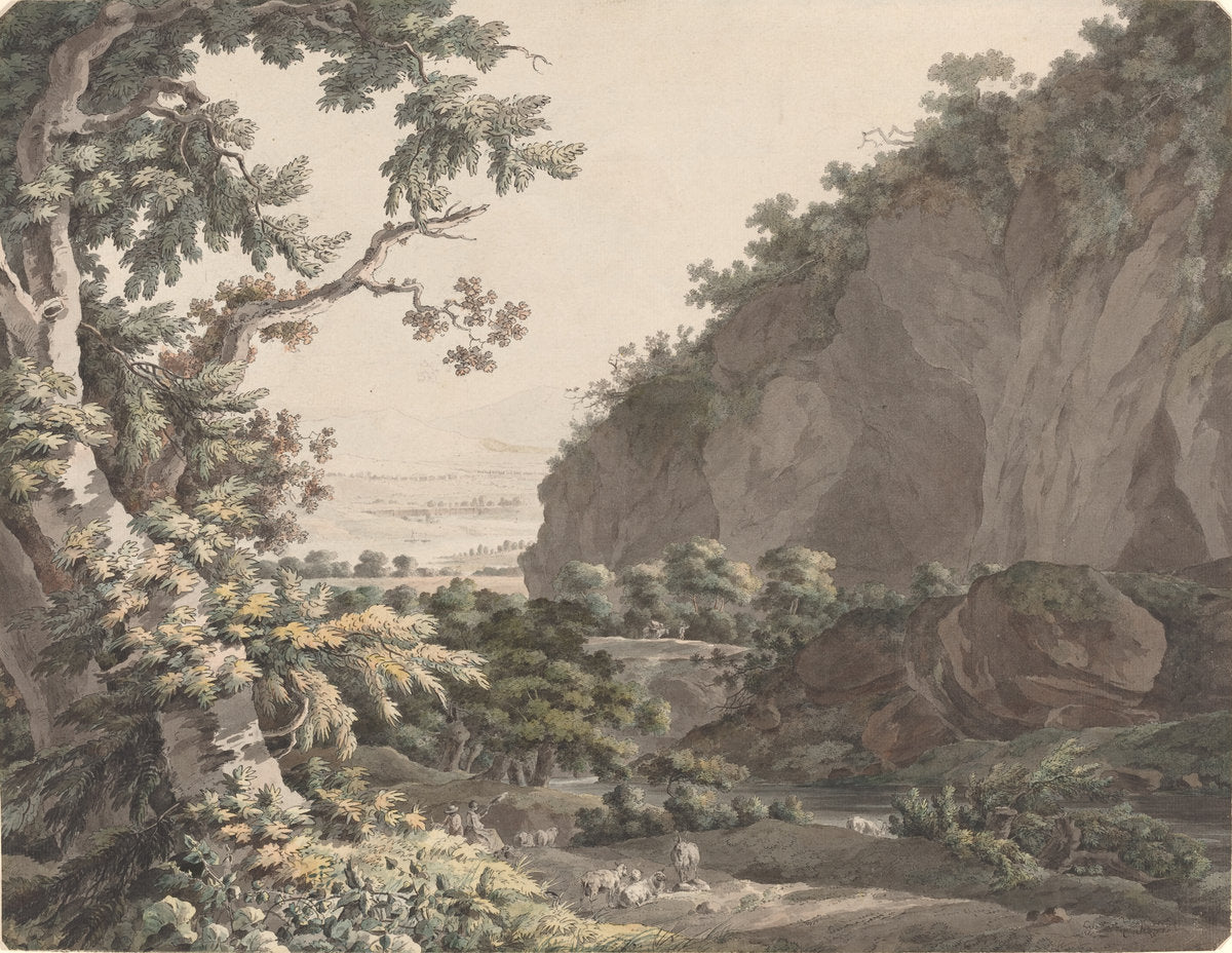 A Wooded Valley with Rocky Cliffs by Johann Conrad Steiner (Swiss, 1757 - 1818), 16X12"(A3)Poster Print