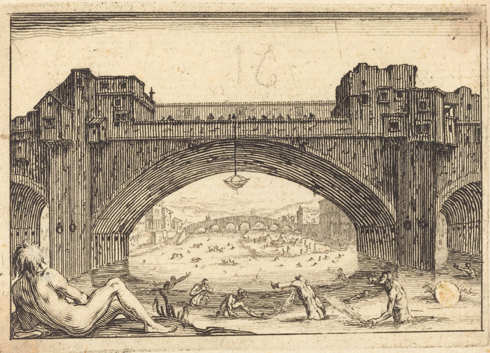 Ponte Vecchio, Florence by Jacques Callot (French, 1592 - 1635), 16X12