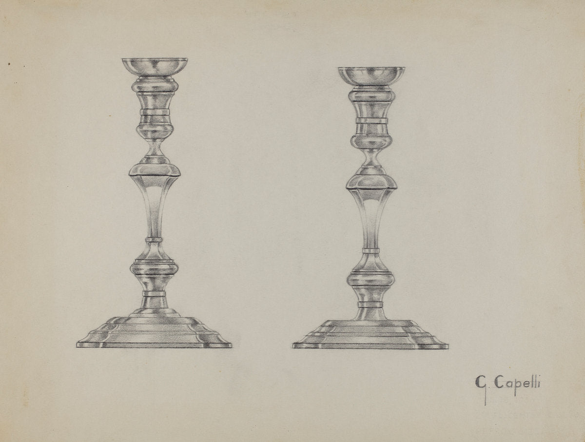 Silver Candlesticks by Giacinto Capelli (American, active c. 1935), 16X12"(A3)Poster Print