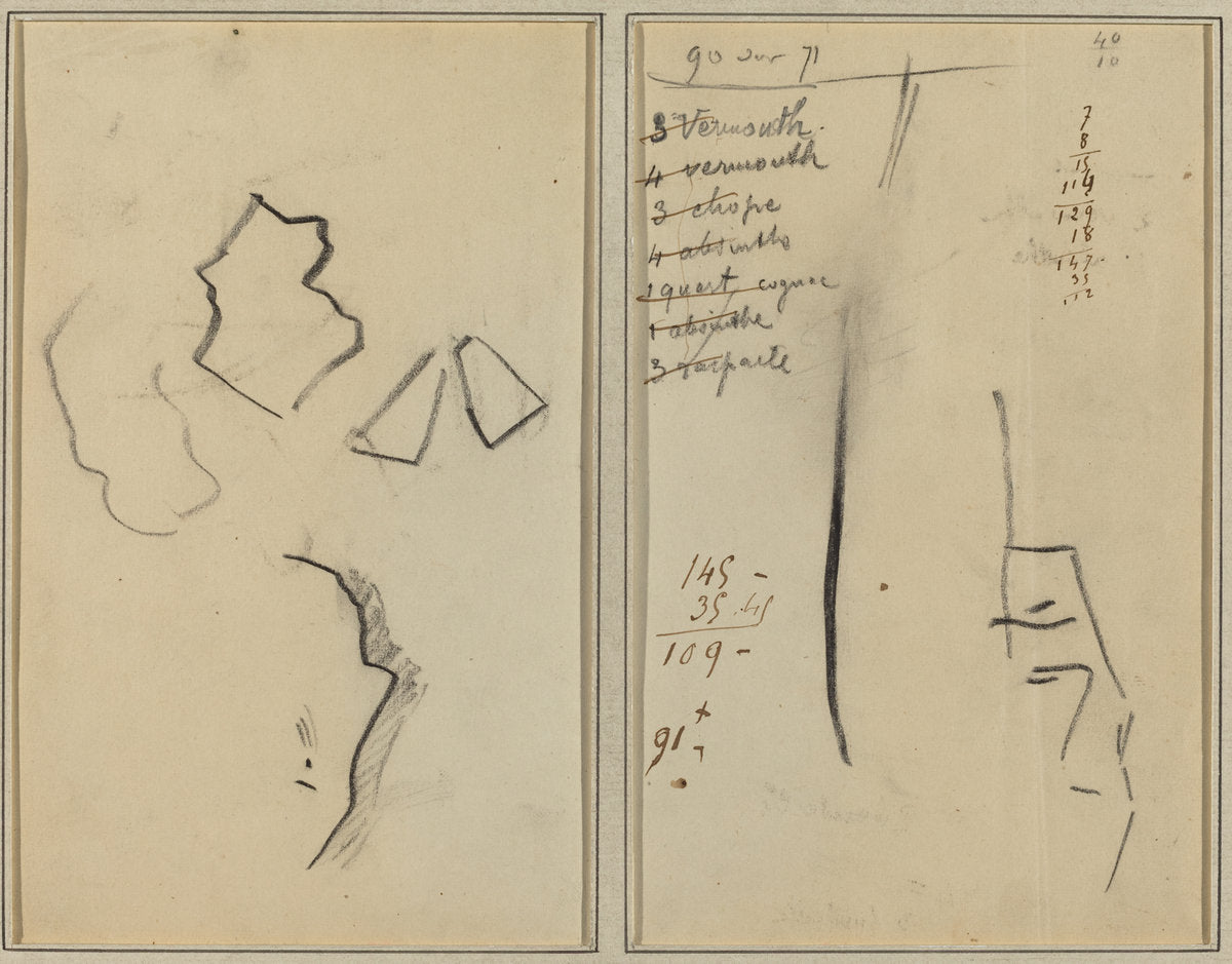 A Profile and Four Shapes; Sketch of a Man's Head [recto] by Paul Gauguin (French, 1848 - 1903), 16X12"(A3)Poster Print