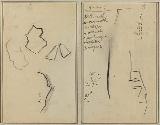 A Profile and Four Shapes; Sketch of a Man's Head [recto] by Paul Gauguin (French, 1848 - 1903), 16X12"(A3)Poster Print