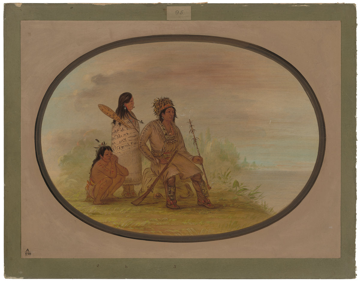 An Old Nayas Indian, His Granddaughter, and a Boy by George Catlin (American, 1796 - 1872), 16X12"(A3)Poster Print