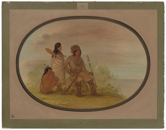 An Old Nayas Indian, His Granddaughter, and a Boy by George Catlin (American, 1796 - 1872), 16X12"(A3)Poster Print