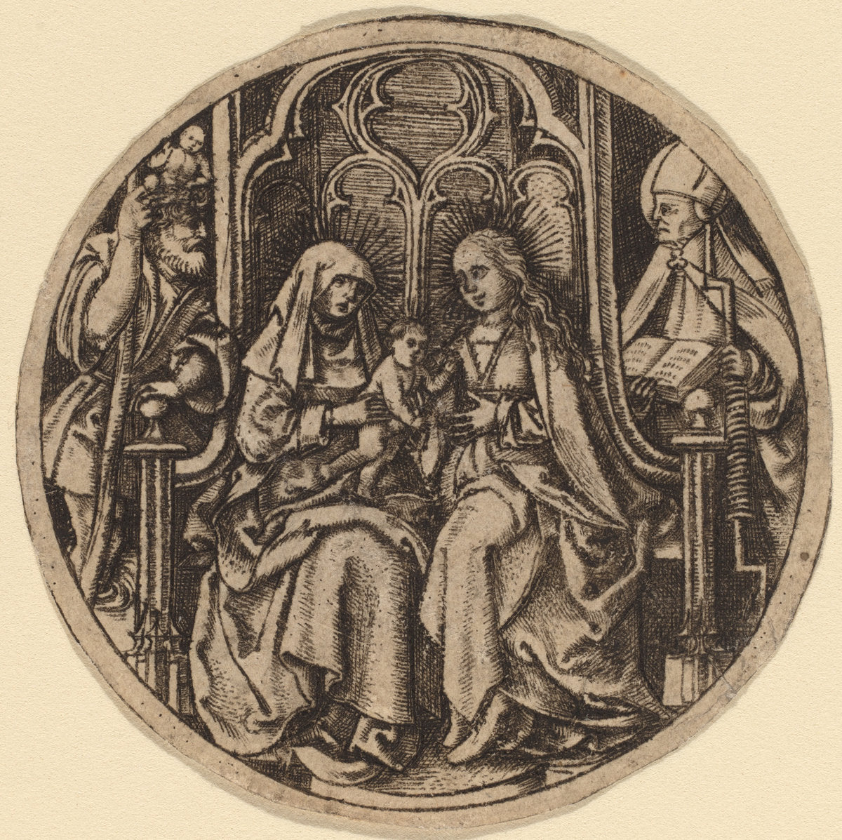 c. 1480 by Netherlandish 15th Century (Madonna and Child with Saints Christopher and Erasmus), 16X12"(A3)Poster Print
