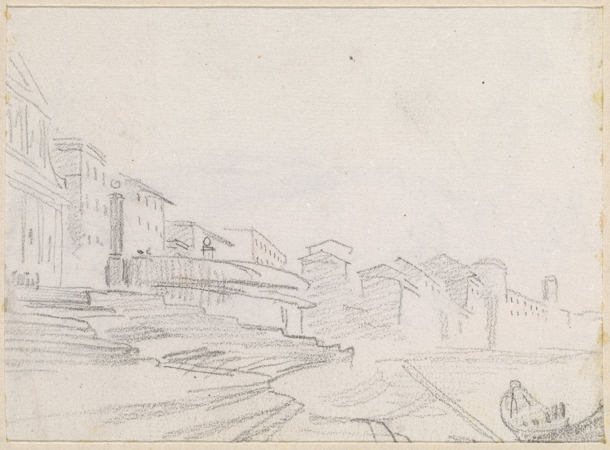 Buildings along a Riverside [verso] by Hubert Robert (French, 1733 - 1808), 16X12"(A3)Poster Print