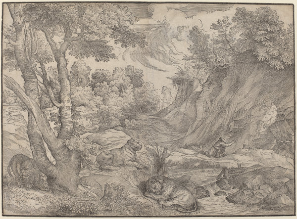 Saint Jerome in the Wilderness by Niccolò Boldrini after Titian (Italian, 1510 - 1566 or after), 16X12"(A3)Poster Print
