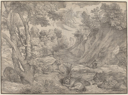 Saint Jerome in the Wilderness by Niccolò Boldrini after Titian (Italian, 1510 - 1566 or after), 16X12"(A3)Poster Print