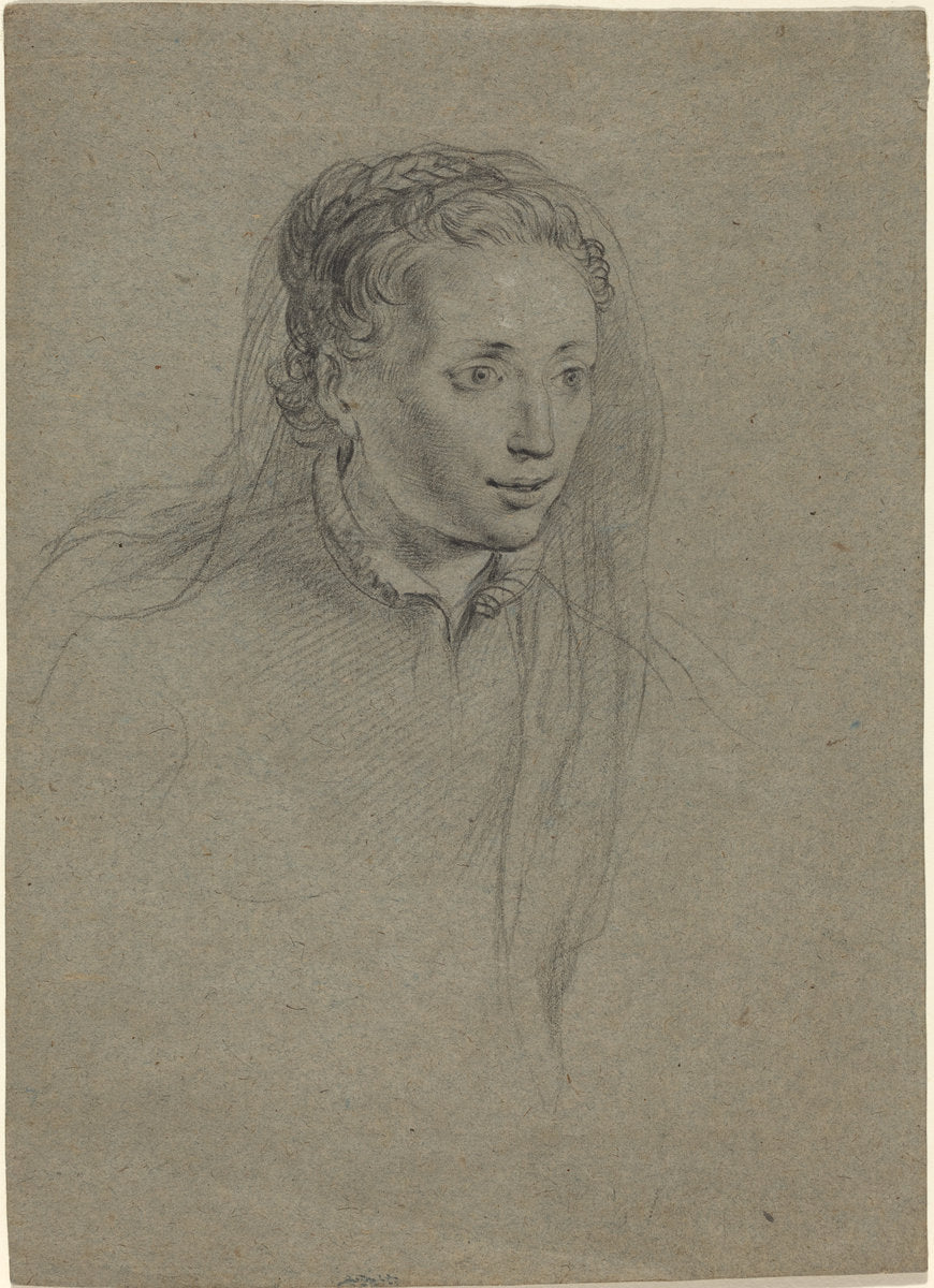 Young Woman with Braided Hair and a Veil by Ottavio Leoni (Roman, c. 1578 - 1630), 16X12"(A3)Poster Print
