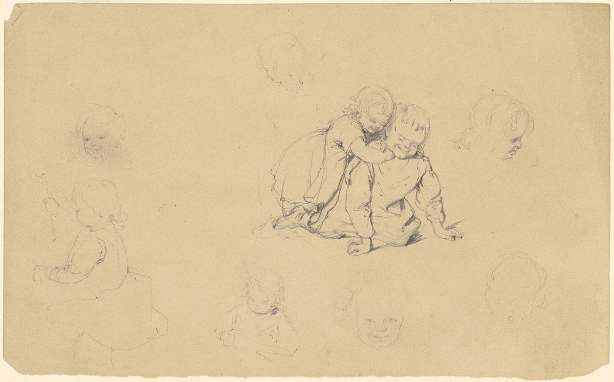 Studies of Children at Play by James Goodwyn Clonney (American, 1812 - 1867), 16X12"(A3)Poster Print
