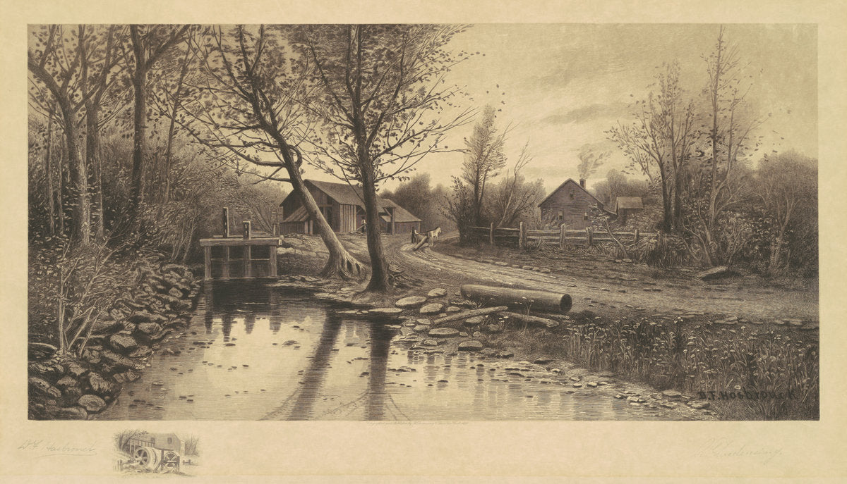 Untitled (Pastorale Scene with Sawmill) by Richard Dudensing (American, born German, 1833 - 1899), 16X12"(A3)Poster Print