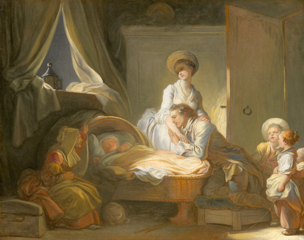 The Visit to the Nursery by Jean Honoré Fragonard (French, 1732 - 1806), 16X12"(A3)Poster Print