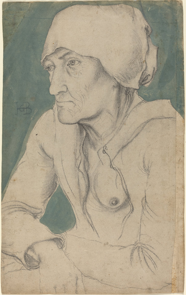 Half-Figure of an Old Woman with a Cap by Hans Baldung Grien (German, 1484/1485 - 1545), 16X12"(A3)Poster Print