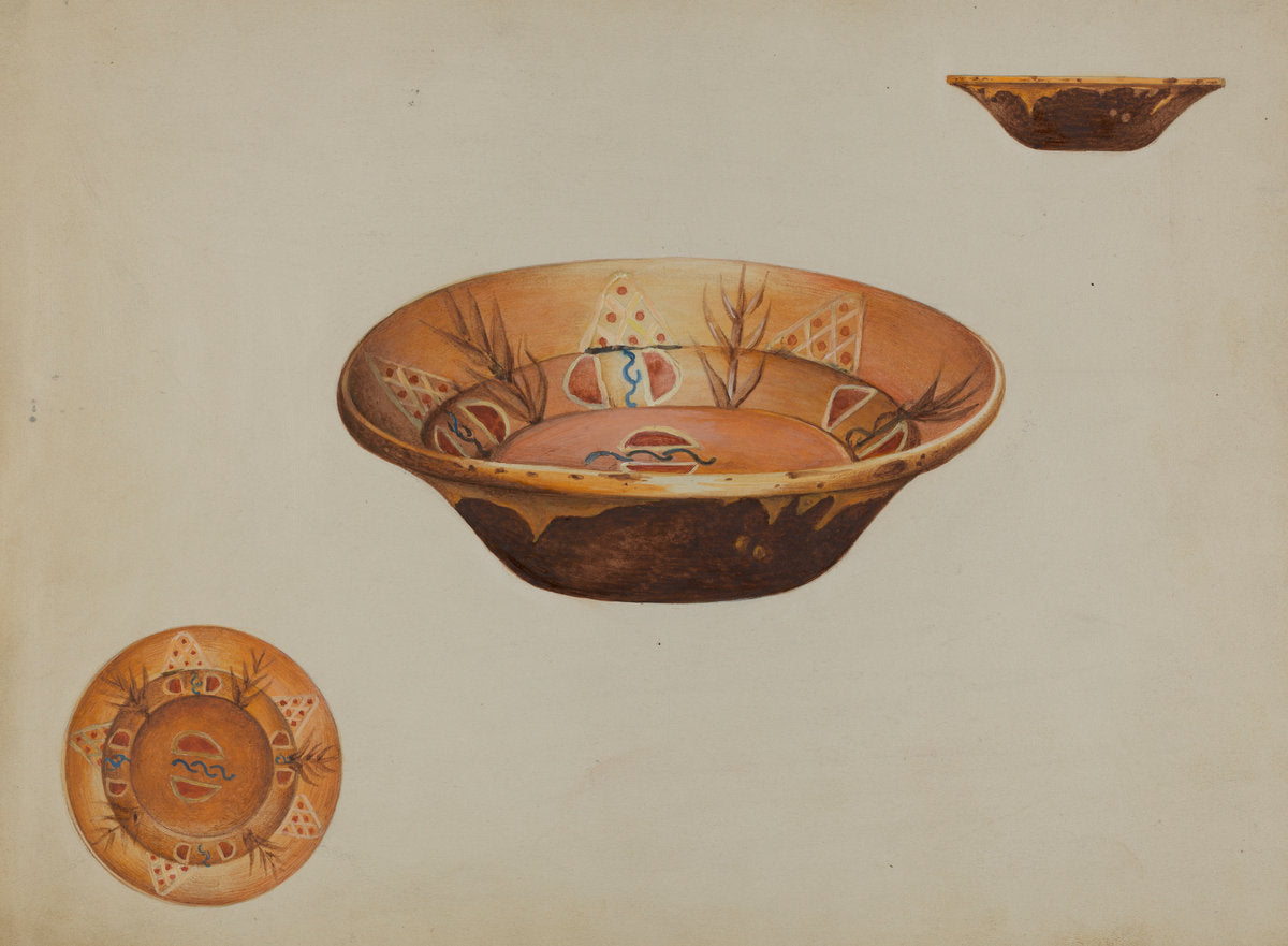 Pa. German Bowl by Anna Aloisi (American, born c. 1890, died early 1950s), 16X12"(A3)Poster Print