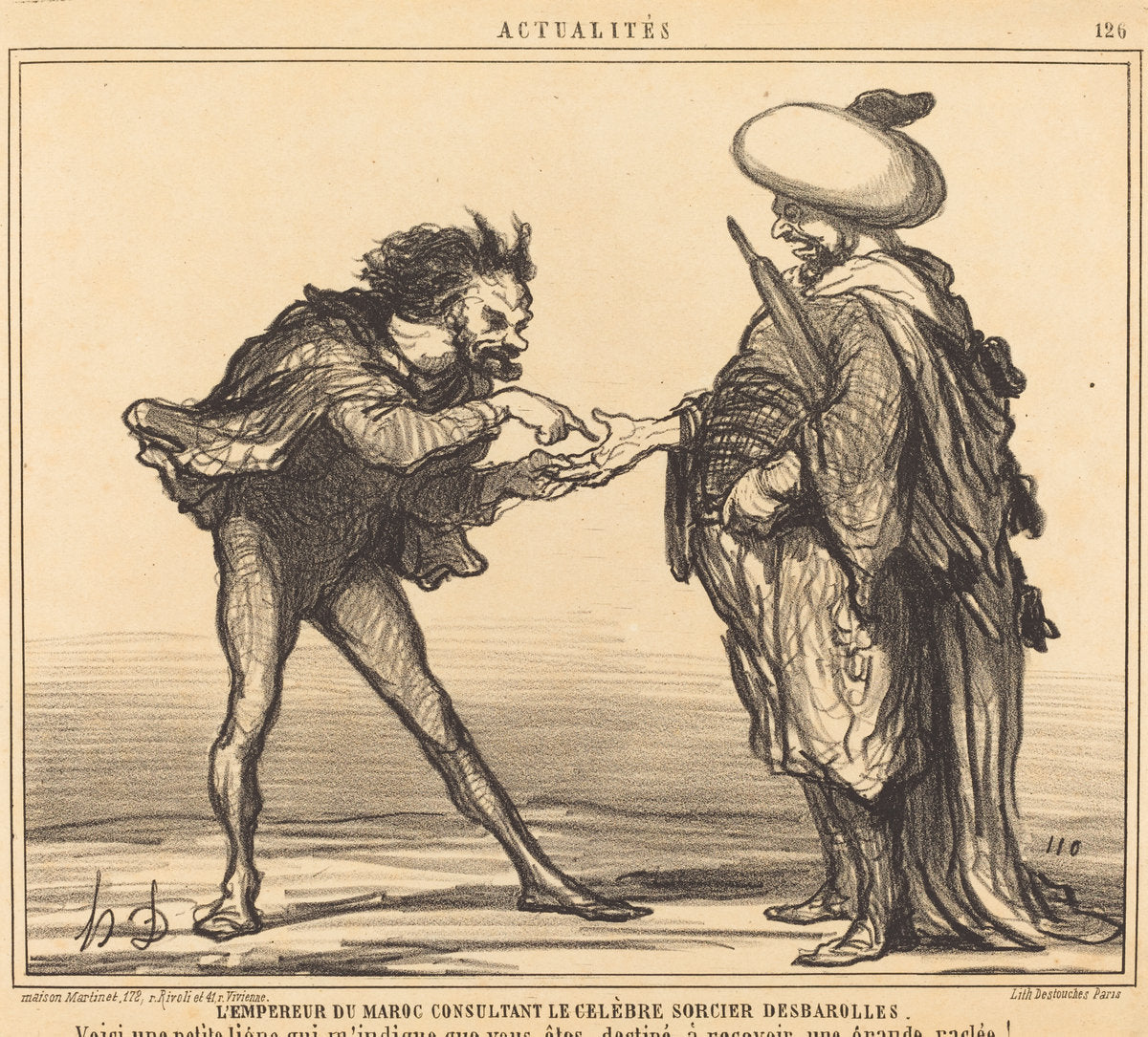 L'Empereur du Maroc consultant... Desbarolles by Honoré Daumier (French, 1808 - 1879), 16X12"(A3)Poster Print