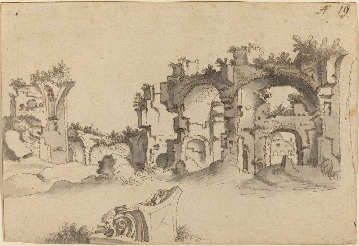 The Baths of Caracalla, Rome by Willem van Nieuwlandt II (Dutch, 1584 - 1635/1636), 16X12"(A3)Poster Print