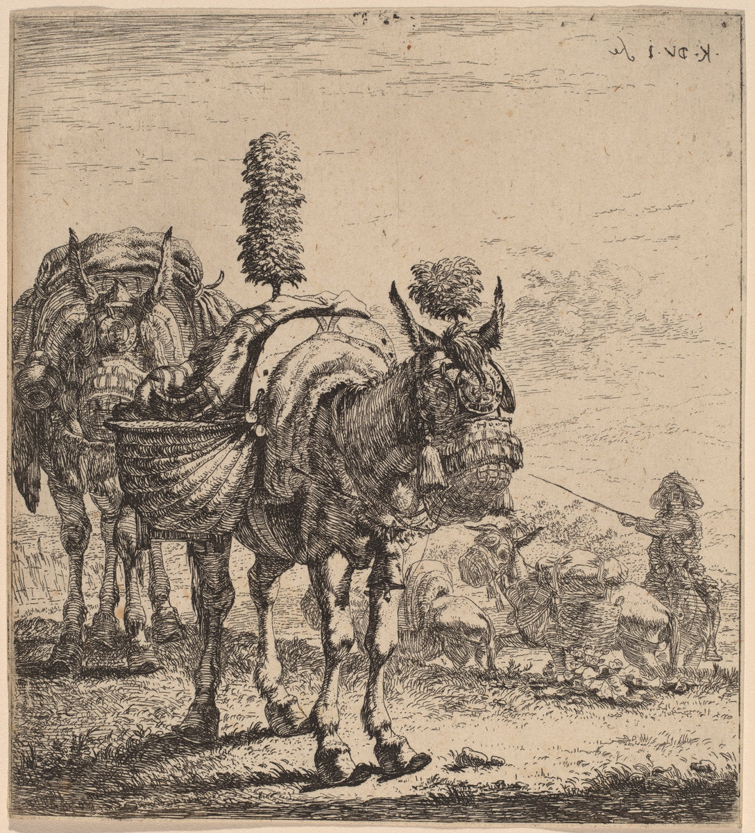 Two Mules by Karel Dujardin (Dutch, c. 1622 - 1678), 16X12"(A3)Poster Print