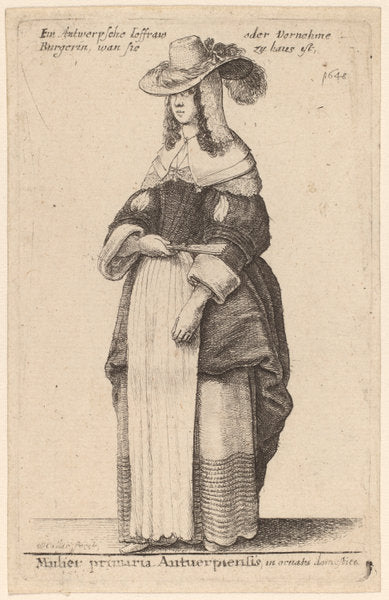 Mulier Primaria Antuerpiensis, in Ornatu Domestico by Wenceslaus Hollar (Bohemian, 1607 - 1677), 16X12"(A3)Poster Print