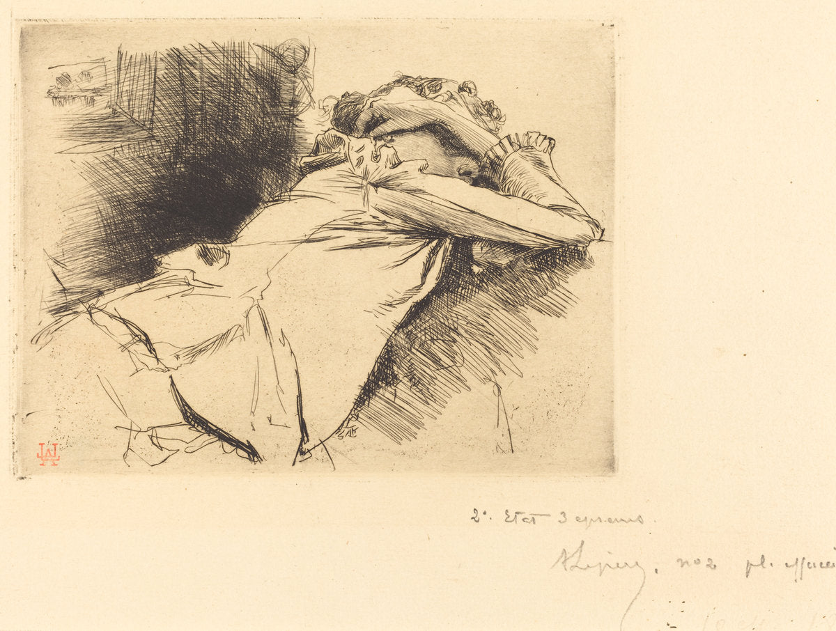 Reclined Woman Sleeping (Femme couchee sommeillant) by Auguste Lepère (French, 1849 - 1918), 16X12"(A3)Poster Print