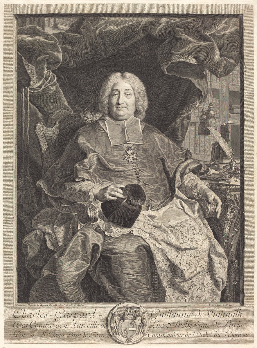 Charles-Gaspard-Guillaume de Vintimille du Luc, Archbishop of Paris by Claude Drevet after Hyacinthe Rigaud (French, 1697 - 1781), 16X12"(A3)Poster Print