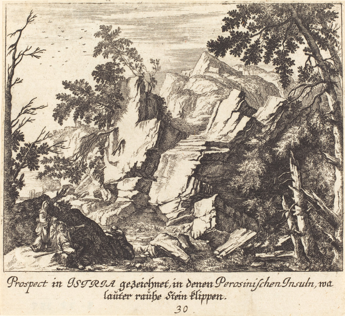 View in Istria by Melchior Küsel after Johann Wilhelm Baur (German, 1626 - 1683), 16X12"(A3)Poster Print