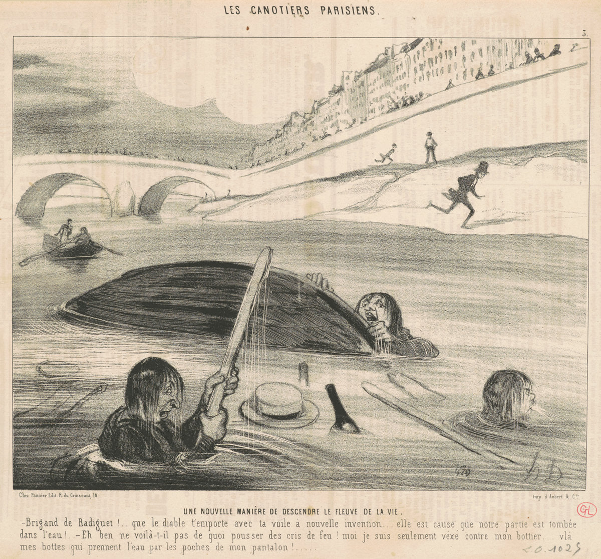 Une nouvelle maniére de descendre le fleuve de la vie by Honoré Daumier (French, 1808 - 1879), 16X12"(A3)Poster Print