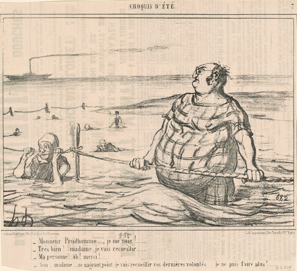 Monsieur Prudhomme ... Je me noie! ... by Honoré Daumier (French, 1808 - 1879), 16X12"(A3)Poster Print