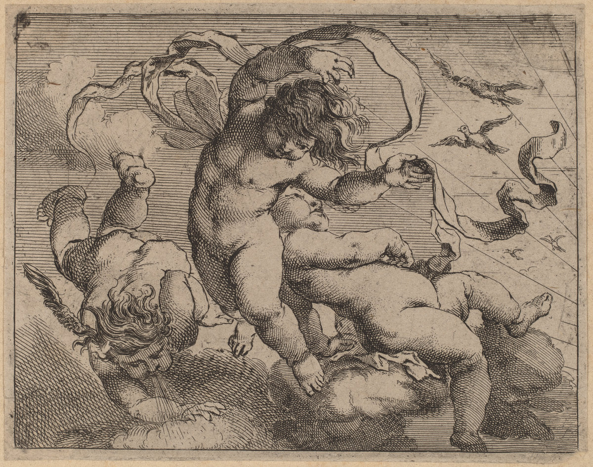 Three Flying Putti by Cornelis Schut I (Flemish, 1597 - 1655), 16X12"(A3)Poster Print