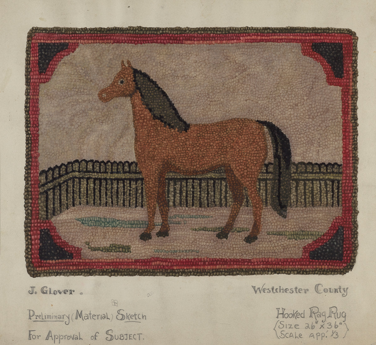 Hooked Rug with Horse by Joseph Glover (American, active c. 1935), 16X12"(A3)Poster Print
