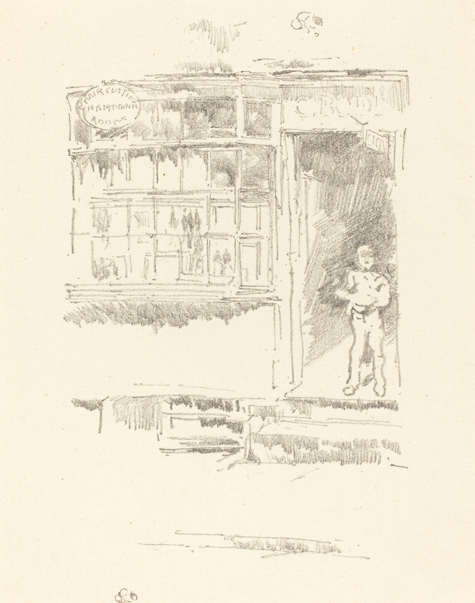 The Barber's Shop in the Mews by James McNeill Whistler (American, 1834 - 1903), 16X12"(A3)Poster Print
