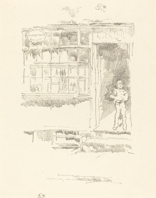 The Barber's Shop in the Mews by James McNeill Whistler (American, 1834 - 1903), 16X12"(A3)Poster Print